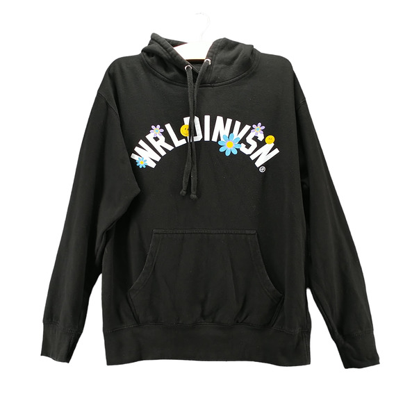 WRLDINVSN Mens World Peace Pullover Graphic Hoodie Black Medium Cotton - Picture 1 of 11